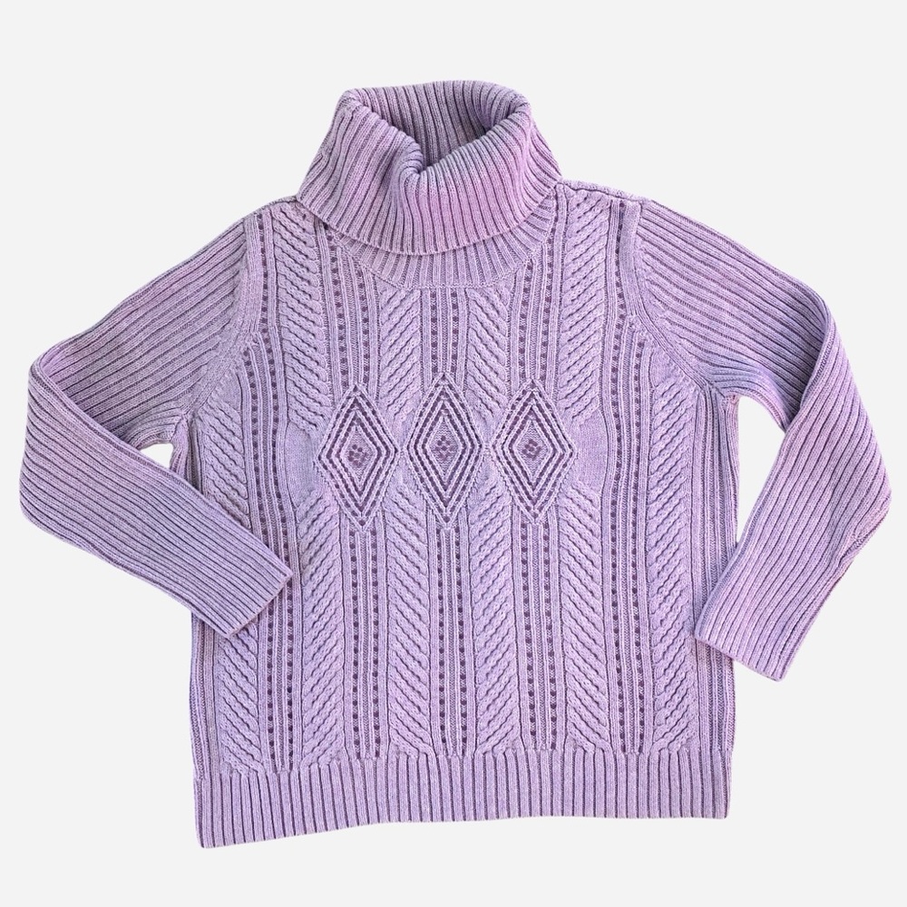 Talbots Lilac‎ Chunky Cable Knit and Sequin Sweater Turtleneck Petite (Size 2X)